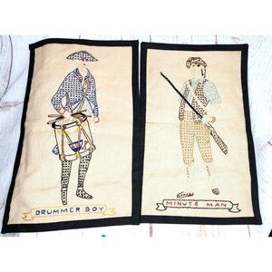Vtg Finished Cross Stitch Set 2 Colonial Historic Drummer & Minute Man Completed